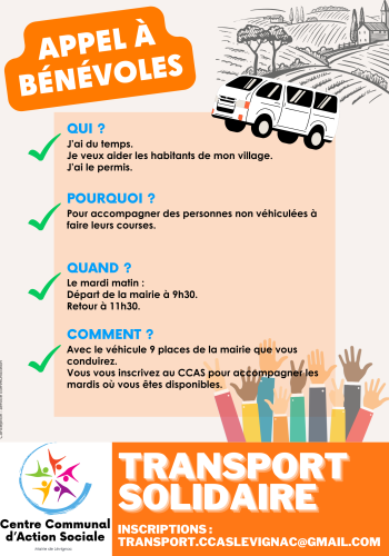 Appel à Bénévoles Transport Solidaire CCAS 2024